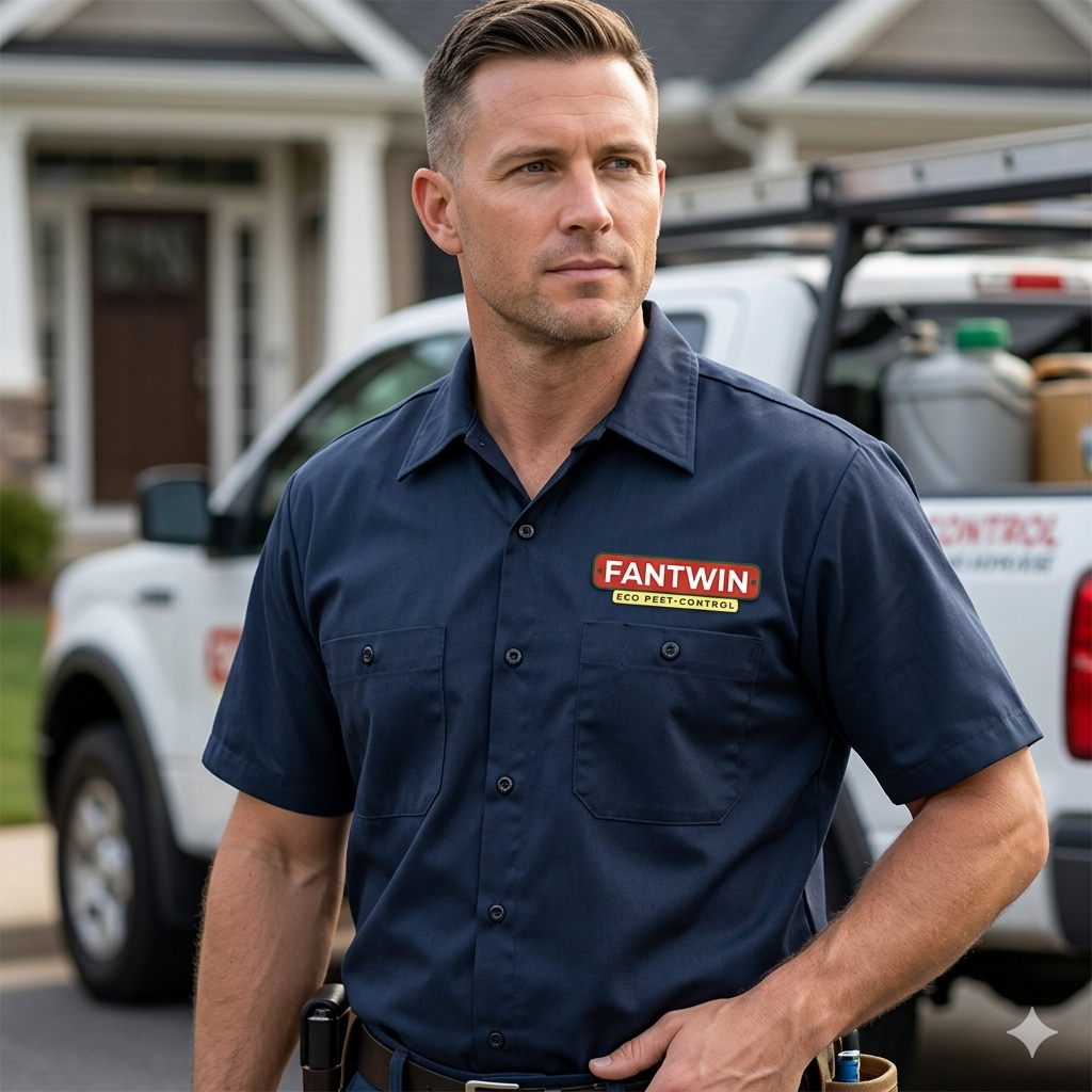 Fantwin Eco Pest Control technician treating Eco during service in New Jersey, New Jersey
